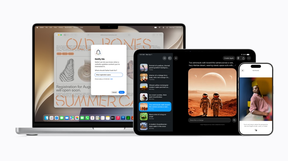 Dispositivos de Apple mostrando nuevas funciones de Apple Intelligence en WWDC 2026.