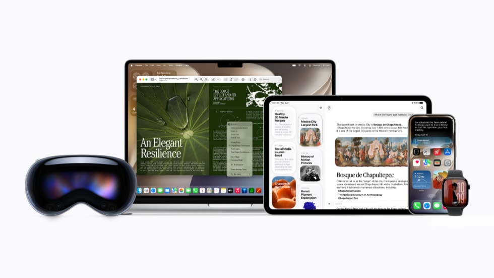 Dispositivos de Apple mostrando interfaces de Siri AI durante WWDC 2026.