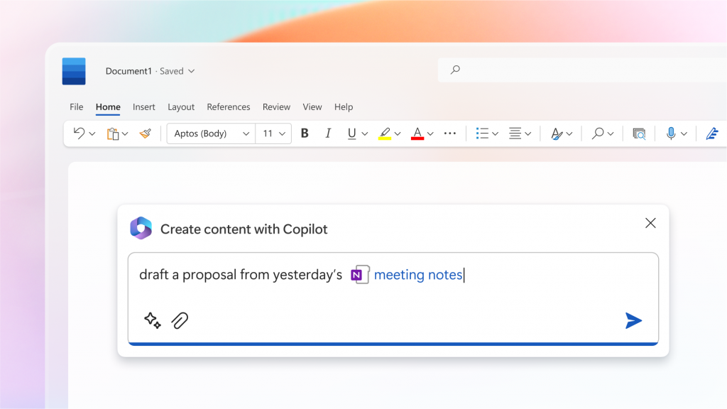 El primer paso para convertir tu empresa en IA-first 2 Imagen oficial de Microsoft 365 Copilot integrada en una aplicación de productividad.